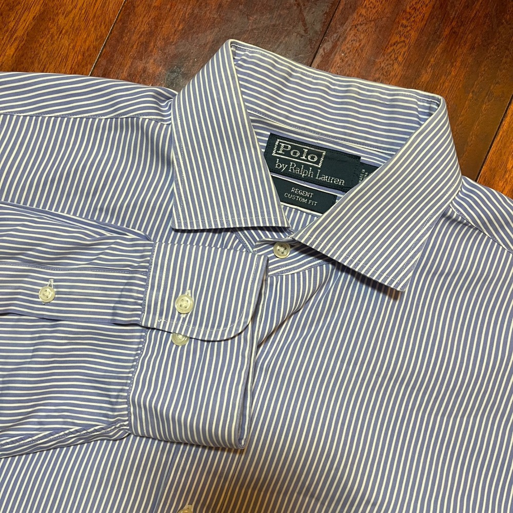 Polo Ralph Lauren Shirt Mens 16.5 Regent Custom Fit Blue Striped Workwear